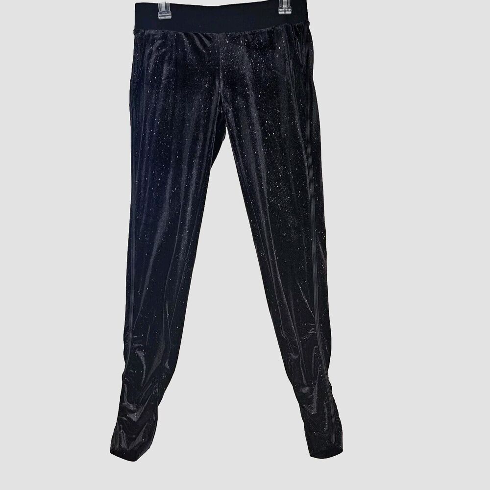 Juicy Couture Black Glitter Jogger Pants Women's Sz Small Ruched Legs Y2k Velour